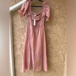 R.Yiposha Pink Elastic Square Neck Ruffled Maxi Dress